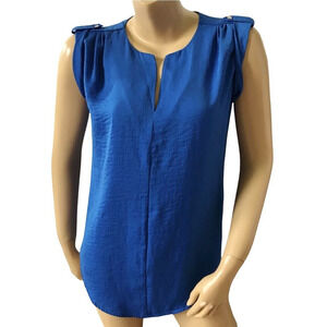 MILANO Womens Size Small Blue Sleeveless 100% Polyester V Neck Shirt